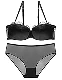 Aivtalk 女性下着 セクシー 上下セット 黒 ブラジャー ショーツセット c80 盛りブラ シンプル