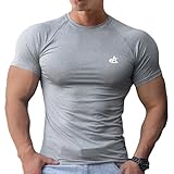 [Manatsulife] Tシャツ 半袖 メンズ スポーツウェア ストレッチ 肌着 速乾 吸汗 クルーネック 通気 薄手 ランニング ジム 筋肉 細身 夏服 DT09 (L, グレー)