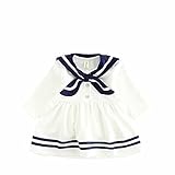 L&S(エル&エス) 　ワンピース　子供服　女の子　セーラーワンピース　ベビーワンピース　セーラー服　長袖ワンピース　プルオーバー　ガールズ　女児 春 夏 (73, ホワイト)