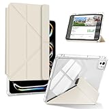 KeeFos ケース iPad Pro 11インチ M5/M4 2025/2024 (第6/5世代) 対応 保護ケース A3357/A3358/A3359/A2836/A2837/A3006 透明 PC/TPU 保護カバー 取り外し可能 多機能スタンド 横置き 縦置き ペントレイ付き ipad pro 11 m5/m4 2025/2024 用 カバー (ホワイト)