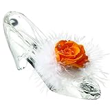 TEATSIGHT プリザーブドフラワー ガラス製 ハイヒール ガラスの靴 バラ スワロフスキー 羽根 (バラ オレンジ)