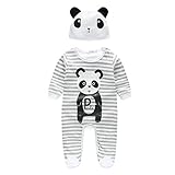 Tonsee ベビー ロンパース 男の子 可愛い カートゥーン ジャンプスーツ+帽子 セット お着替え簡単 出産祝い (80, ホワイト)