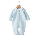 ベビー服　長袖ロンパース　白襟付き　新生児　子供服　春　秋　冬　綿１００％　カバーオール　赤ちゃん　ニットキルト　 無地 肌着　ブルー　6Ｍ