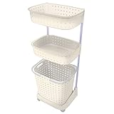 ランドリーバスケット 3段 ランドリー バスケット カゴ ランドリーラック ランドリーボックス 洗濯かご 洗濯カゴ 洗濯物入れ 脱衣カゴ 風呂 脱衣 収納 収納バスケット【ホワイト】