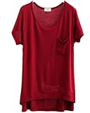 Mullsan Tシャツ 半袖 Vネック シンプル 無地 カットソー シャツ トップス スタイル レディース 春 夏 レディーズ ガールズ ナチュラル きれいめ (Red) [並行輸入品]