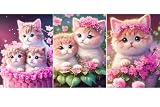 3個セット ダイヤモンドアート キット,BetterJonny ダイアモンドビーズ絵画キット 5D ダイヤモンド キットアート壁アート ピンクの猫 手作り絵画手芸キット 全面貼り付けタイプ DIY 手芸キット初心者 大人 子供 30x40cm