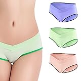 YOURUO　マタニティ ショーツ ３枚セット 産前 産後 妊婦用 下着 ローライズ パンツ ボーダー グレー ブラウン ３枚組 (XXL, グリーン　肌の色　パープル)