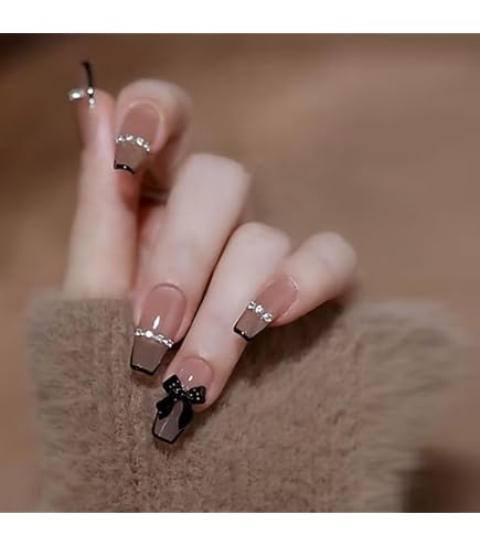 Amazon | 24PCS ロング大人女性ネイル ピンク ネイルチップ ホワイトの