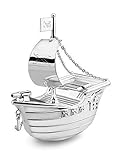トップ新しいPiggy Coin Bank Pirate Ship Boat銀メッキお金ボックス+ BRILLIBRUM ® FLYER Coin Bank with engraving (15 ch