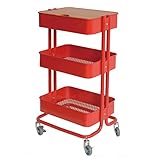 キッチン収納 3段キッチンワゴン 天板＆キャスター付き サイドテーブル スチールラック ベビーワゴン カラー6色 (レッド)