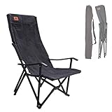 CAMPINGMOON 折りたたみ式コットンキャンバスキャンプチェア ハイバック ロースタイル リラックスチェア ブラック F-1002C-BK