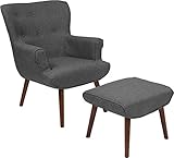 StarSun Depot Bayton 布張りウイングバックチェア オットマン付き ダークグレー生地 幅26.25インチ x 奥行き29インチ x 高さ37.25インチ