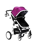 (ヘラサ)Herasa　両対面ベビーカー　ハイシート　ベビーバギー　折りたたみ　振動・吸収　通気性よい　UVカット「対象月齢：0ヶ月～36ヶ月」 (紫)