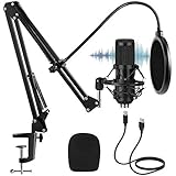 マイク コンデンサーマイク(アームスタンド付き) USBコンデンサーマイク マイクスタンド ポップガード 単一指向性 ゲーム実況 マイクセット ゲーミングマイク 配信用マイク 日本語ガイド 国内専用モデル (マイクセット