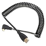 chenyang ストレッチスプリング マイクロHDMI - HDMI オス HDTVケーブル 携帯電話&タブレット&カメラ用 左右角度 90度ストレート ブラック (右角、ブラック)