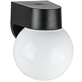 Sunlite ODF1000 7-Inch On/Off Fluorescent Wall Mount Globe Outdoor Fixture with Lamp Black Finish wi