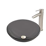VIGO Sheer Black Frost Glass Vessel Bathroom Sink and Shadow Vessel Faucet with Pop Up, Brushed Nick