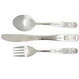 Personalised Birth Birthday Baby or Christening Gift, Engraved 3 Piece Cutlery Set with Teddy Bear D