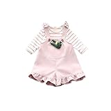 Pojour 春 0-6歳キッズ 女の子可愛いTシャツ レースビブ+ストライプTシャツ2セット 通気 綿 ピンク(70cm)