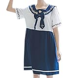 Lifestr(ライフスター)セーラー服　リボン　バラ　アラベスク　ワンピース　Aライン　ドッキングワンピ　セーラーカラー　ゆったり　ぽっちゃり　マタニティ　ゆめかわいい　オルチャン　個性的　原宿系(