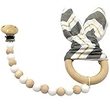 Amyster Pacifier Clip Wooden Teether Montessori toy Silicone Beads Wood Ring Bunny Ear Wooden Baby N