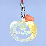 ハロウィン カボチャ 白蝶貝 ストラップ 天然珊瑚付き 赤色紐