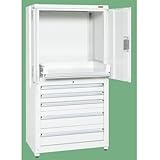 保管システム収納庫 鍵付き 両開扉コンビタイプ 引き出し・スライド棚付き 幅900×奥行640×高さ1800mm 耐荷重100kg/段、70kg/スライド SKE-PNH9063D5CW