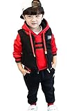 (チェリーレッド)CherryRed ベビー服 男の子 パーカー ズボン ベスト 3点セット 裏起毛 厚手 ボーダー柄 赤 90