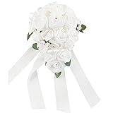 OurWarmウェディングブーケ 花束 結婚式披露宴ブライダルフラワー ウェディングブーケ ブライダルフラワー バラ 花嫁 造花 ブーケ (白色)