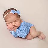 Refaxi 新生児の赤ちゃんの女の子の服レース花ロンパー背中のないボディスーツの写真プロップの服装（ブルー）