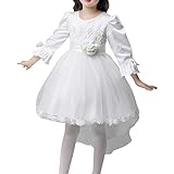 MAOMAO 女の子　プリンセスなりきり 花飾り　ガールズ フォーマル 花柄 可愛い　キッズ ワンピース　長袖 花嫁介添人 ベビー お嬢様 発表会 入園式 演奏会 ホワイト　160