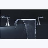 Wovierクロムウォーターフォール浴室シンク蛇口、2つハンドル3つ穴洗面所蛇口、Widespread Basinミキサータップ