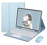マウス付き 2021年型 Fire HD 10 Plus/HD 10 第11世代 キーボードケース タッチパッド 可愛い 丸型キー Fire HD 10 プラス 10.1インチ タブレット キーボード カバー マウス機能 (ブルー)