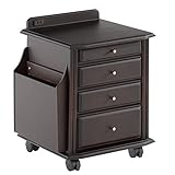 サイドチェスト キャスター付き スリム サイドテーブル ナイトテーブル サイドワゴン ダークブラウン