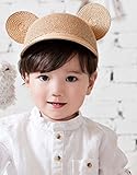 Effiku(エフィック) ベビー キッズ 耳付き 麦わらキャップ 麦わら帽子 ネズミ 日よけ ゴム付き 2-4歳前後 男の子 女の子 (キャメル)