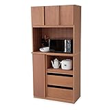 LOWYA （ロウヤ） 食器棚 キッチンボード 木目調 オープンスペース スライド収納 半完成品 コード穴付き タイプＢ 幅90cm おしゃれ 新生活 ヴィンテージブラウン