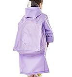 子供用レインコート　 レインウェア　リュック対応　半透明　携帯ポーチ付き (L, パープル)