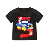 Elfin Park ベビー Ｔシャツ 半袖 トップス 数字1-6 お揃い 車 プリント お誕生日服 子供 男の子 女の子 記念日 プレゼント 1-6歳 ブラック 120
