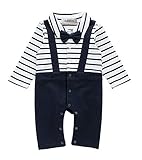 StylesILoveベビー幼児用男の子ストライプボウタイフェイクサスペンダーオーバーオールロンパース