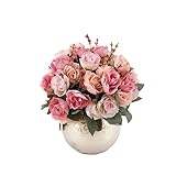 Hyindoor 高品質 ローズの造花 手作り ブーケ フェイクフラワー 可愛い インテリア飾り 本物みたい ギフト 花瓶付