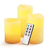 XKTTSUEERCRR Flameless Candle – 電池式無香ちらつきオレンジイエローFlame &アイボリー色付きワックスPillar Candle Decoration +タイマーリモ
