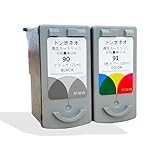 トンボネオ 再生インクカートリッジ 2個セット BC-90 ブラック & BC-91 カラー キャノン Pixusプリンター用 増量 残量表示対応