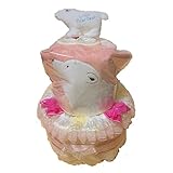 おむつケーキ【2段】リトルポーラーベアのスタイとガラガラ付き 出産祝い女の子用オムツケーキ
