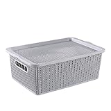 ravpumpストレージケース実用的模造Rattan hollowed-out服ストレージボックス家庭用Toy Organizer Bin with Lid M グレー S1014116Z9OF546