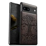 Carveit 木製 ケース 対応 Google Pixel 7a カバー [天然木&ブラックソフトTPU] 耐衝撃 ピクセル 7a 保護 ケース,レーザーアート彫刻, ワイアレス充電 対応 Pixel 7a ケース (黒い木-ケルトの生命の木)
