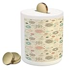 冬Piggy Bank by Ambesonne、レトロスタイルクリスマスパターンwith Various Gentleスノーフレークモチーフビンテージパステル、印刷セラミックコイン銀行お金ボックスの