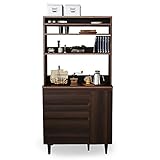 LOWYA （ロウヤ） 【上下セット】 食器棚 キッチン収納 リアル木目調 オープン収納 大容量収納 2口コンセント付き 可動棚 PVC仕上げ 幅90cm 3Dウォルナット おしゃれ 新生活