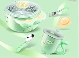 Xing Lin子供のカトラリーセット熱保存ボウルフードボウルベビーProof Baby Suckerボウルステンレススチール子テーブルウェアボウルスーツ、ライムグリーン