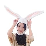 NERVUP ウサギ かぶりもの クリスマス 兎耳 帽子 うさぎ うさ耳 かわいい うさぎの被り物 防寒 子供 大人 新年 仮装 撮影 小道具 コスプレ プレゼント サイズは調節可能 ハロウィン (ホワイト（裏側ピンク）)