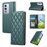 Gedurya OPPO A3 5G 用 ケース 手帳型 オツポa3 5g ケース 携帯カバー RFIDブロッキング カード収納 財布型 OPPO A3 5G スマホケース 6.7インチ対応 マグネット式 スタンド機能 全面保護 耐衝撃 ひし形 グリッド 刺繍 パターン - グリーン